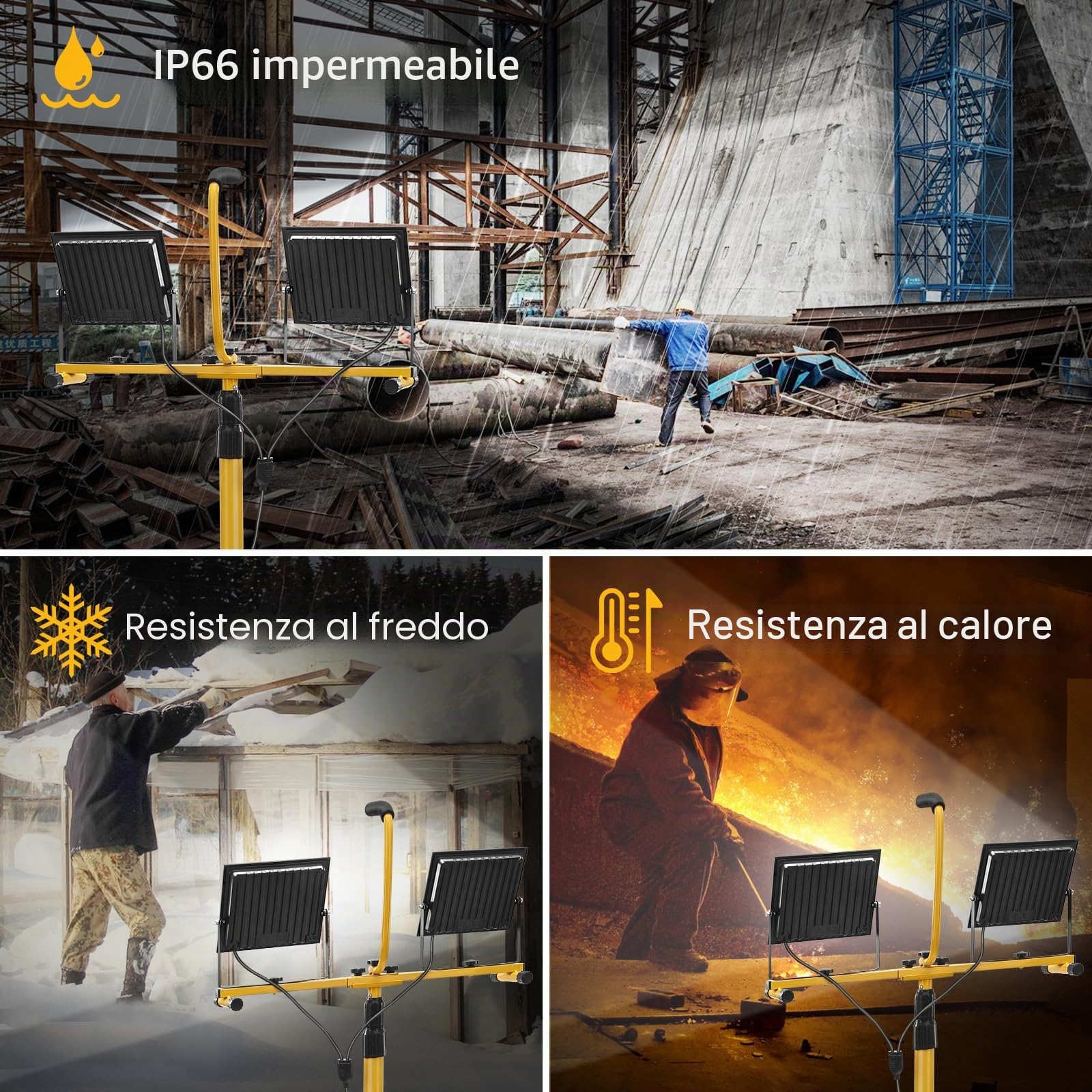 Yofuly 200W Faretto da Cantiere LED, 21,000 Lumen Luci da Lavoro con Treppiede Telescopico, Lampada da Lavoro con Cavo 3M, Impermeabile IP66 per Cantiere, Riparazione, Campeggio, costruzione