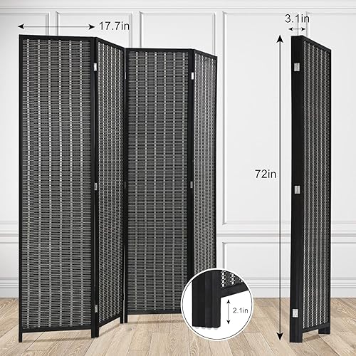Miniatura 7 de Divisor de habitación de bambú de 6 pies, pantalla de privacidad plegable, 4 paneles plegables, divisores de pared independientes, pantalla de