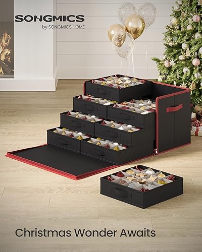 Miniatura 48 de SONGMICS Caja de almacenamiento de adornos de Navidad, con lateral abierto, contenedor de almacenamiento de Navidad apilable con tapa, 4 bandejas