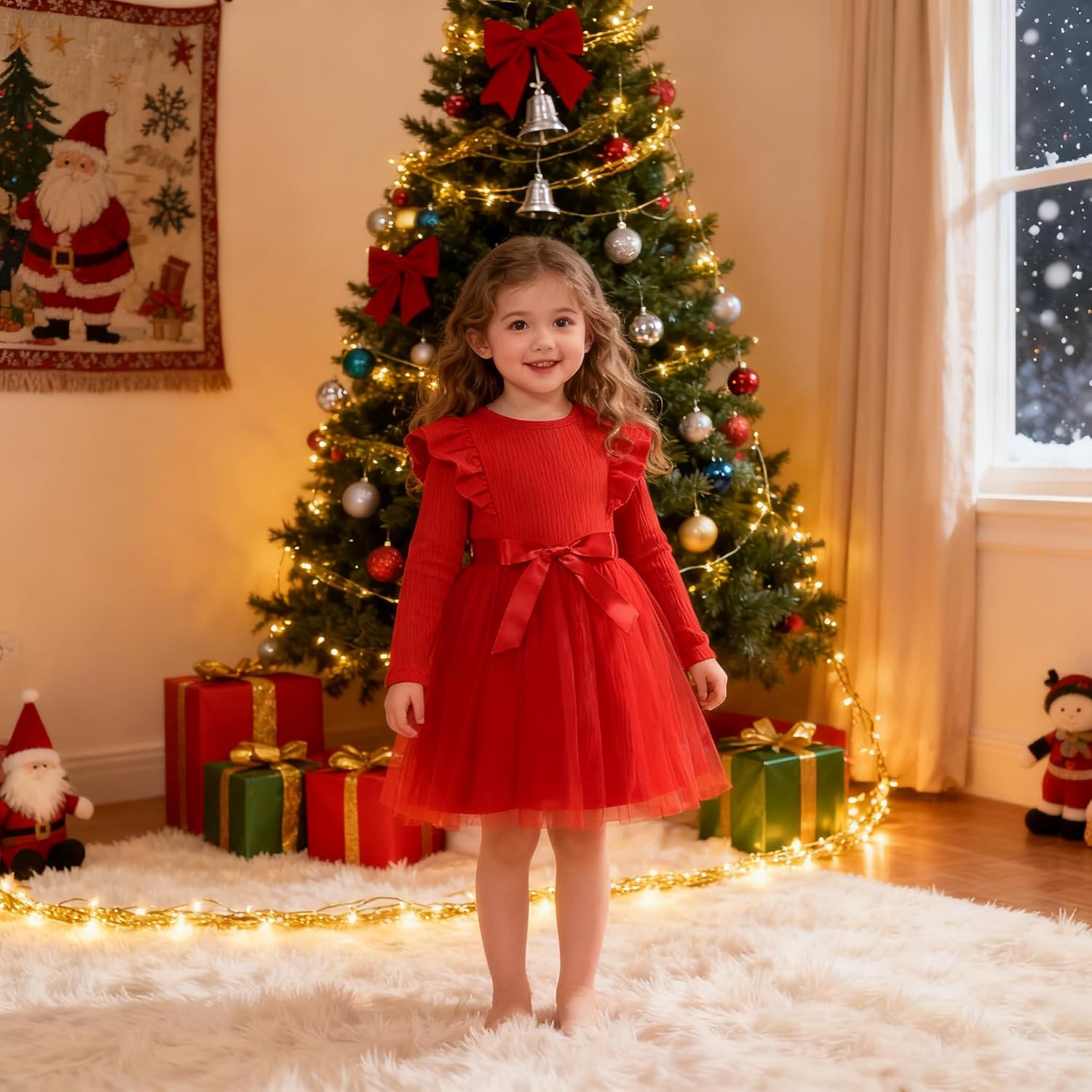 Magic Park 12M-7Y Toddler Tulle Dress Girl Long Sleeve Tutu Dress Kids Ribbed Dresses Holiday Birthday Outfits Girls - Image 2