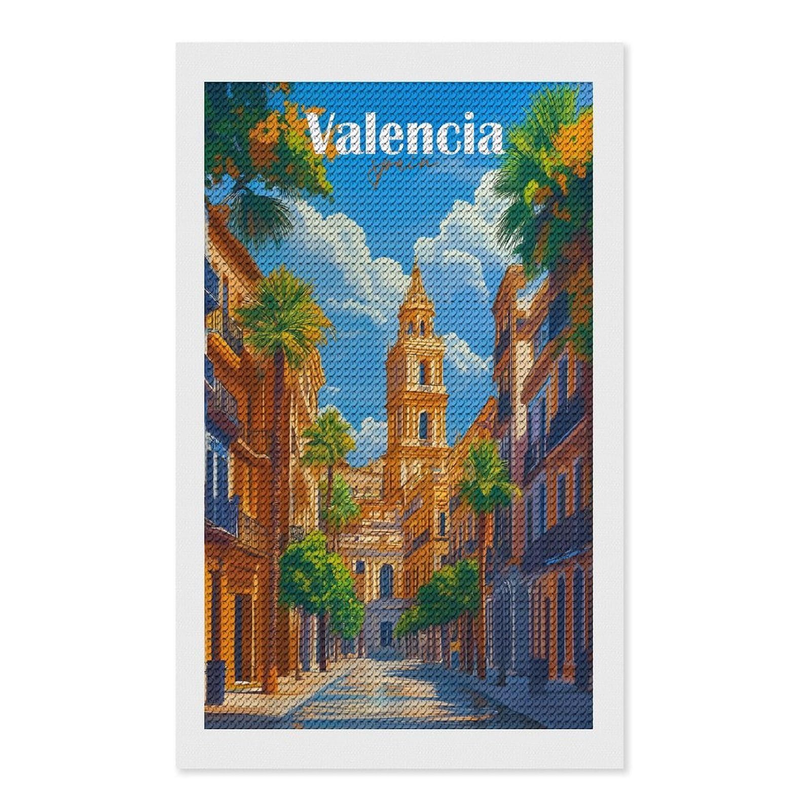 Junmoney Valencia Spain View Painting Diamond Art Canvas 12"x20", for Creative Relaxation, Simple to Start, Aesthetic Room Decor, Holiday Gift Idea