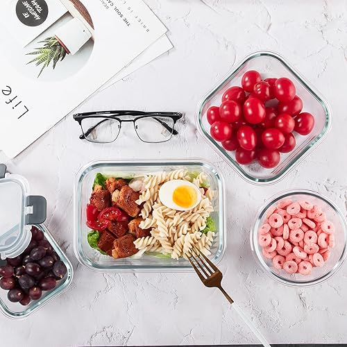 Miniatura 6 de Paquete de 12 recipientes de almacenamiento de vidrio con tapas, juego de recipientes de vidrio para preparación de comidas, recipientes herméticos