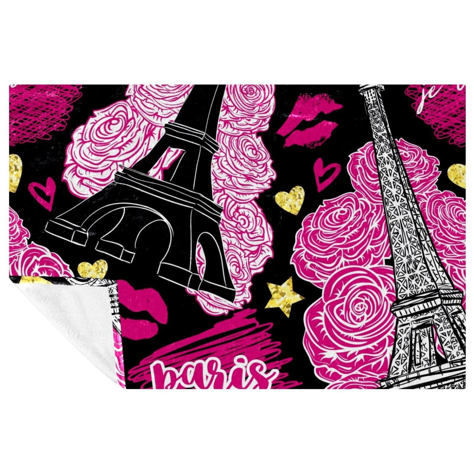 Couverture Paris Tour Eiffel jeté de lit haut de gamme imprimé roses 150x100cm