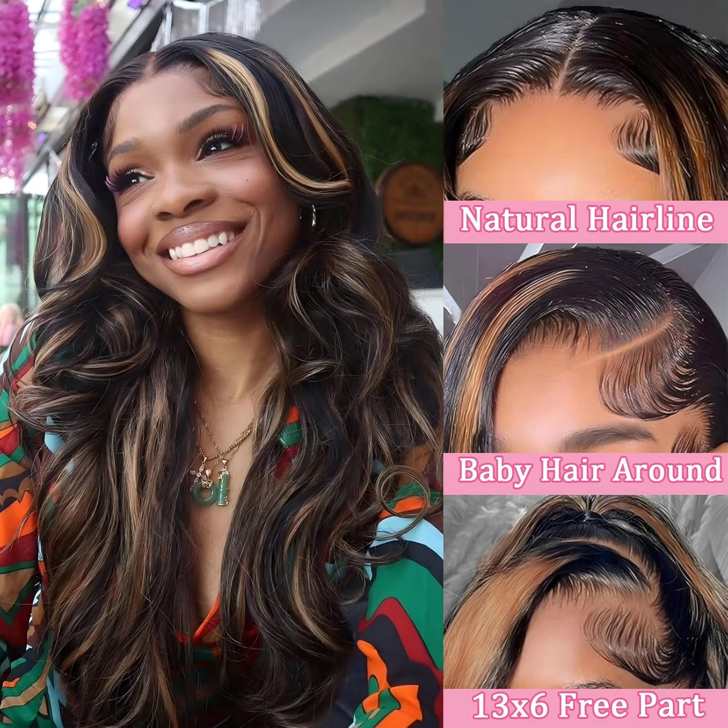 QZOQZO 28 Inch Highlight Ombre Lace Front Wig Human Hair Body Wave Lace Front Wigs Human Hair 13x6 Pre Plucked 1B/30 Brown Glueless Wig 180% Density Balayage Glueless Wigs for Women