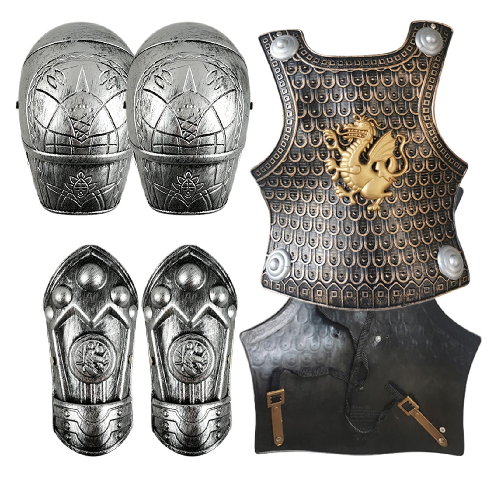 Knight Costume Kids, Medieval Knight Armours, Historical Educational Renaissance Costume Includes Breastplate, Shoulder, Wrist For Role Play, Dress Up, Cosplay, Halloween, Bonfire Events, Performance