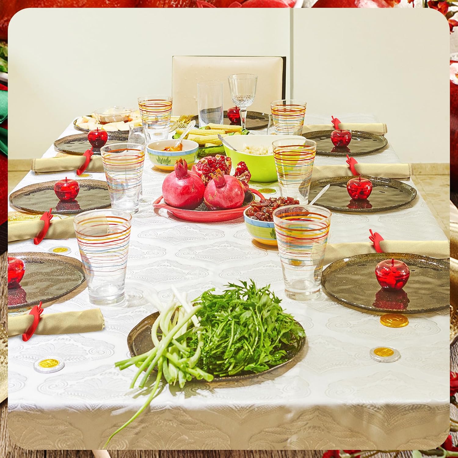 Funnymoom 20 Pcs Rosh Hashanah Decoration, Apple Napkin Rings, Red