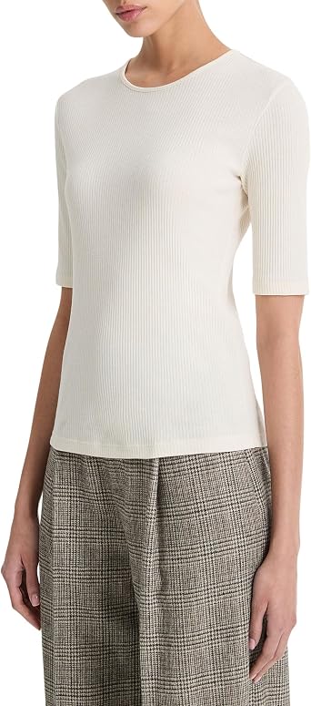 Vince Womens Rib Elbow Sleeve Crew Tee