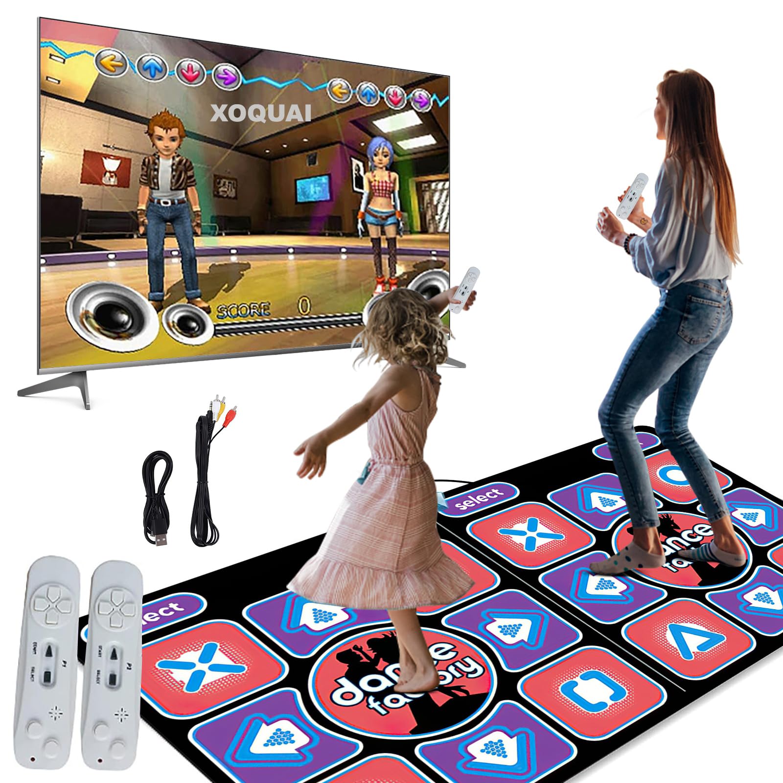 Alfombra De Baile 2 En 1 para TV Y Pc, Alfombra De Baile Electrónica con 2 Mandos De Juego, Alfombra Bailes Led con Luz, 100 Canciones, 3 Modos De Juego, para Fitness, Baile, Yoga (Juego para Dos