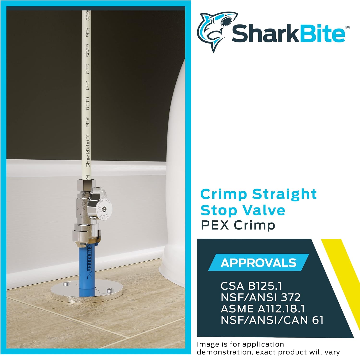 SharkBite 1/2 Inch x 3/8 Inch Crimp Multi-Turn Straight Stop, Brass Plumbing Fitting, PEX Pipe, PE-RT, 23062LF