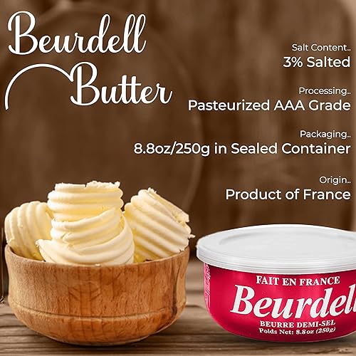 Beurdell Mantequilla francesa salada real enlatada 100% natural pasteurizada, una verdadera mantequilla de Francia, ideal para preparación de