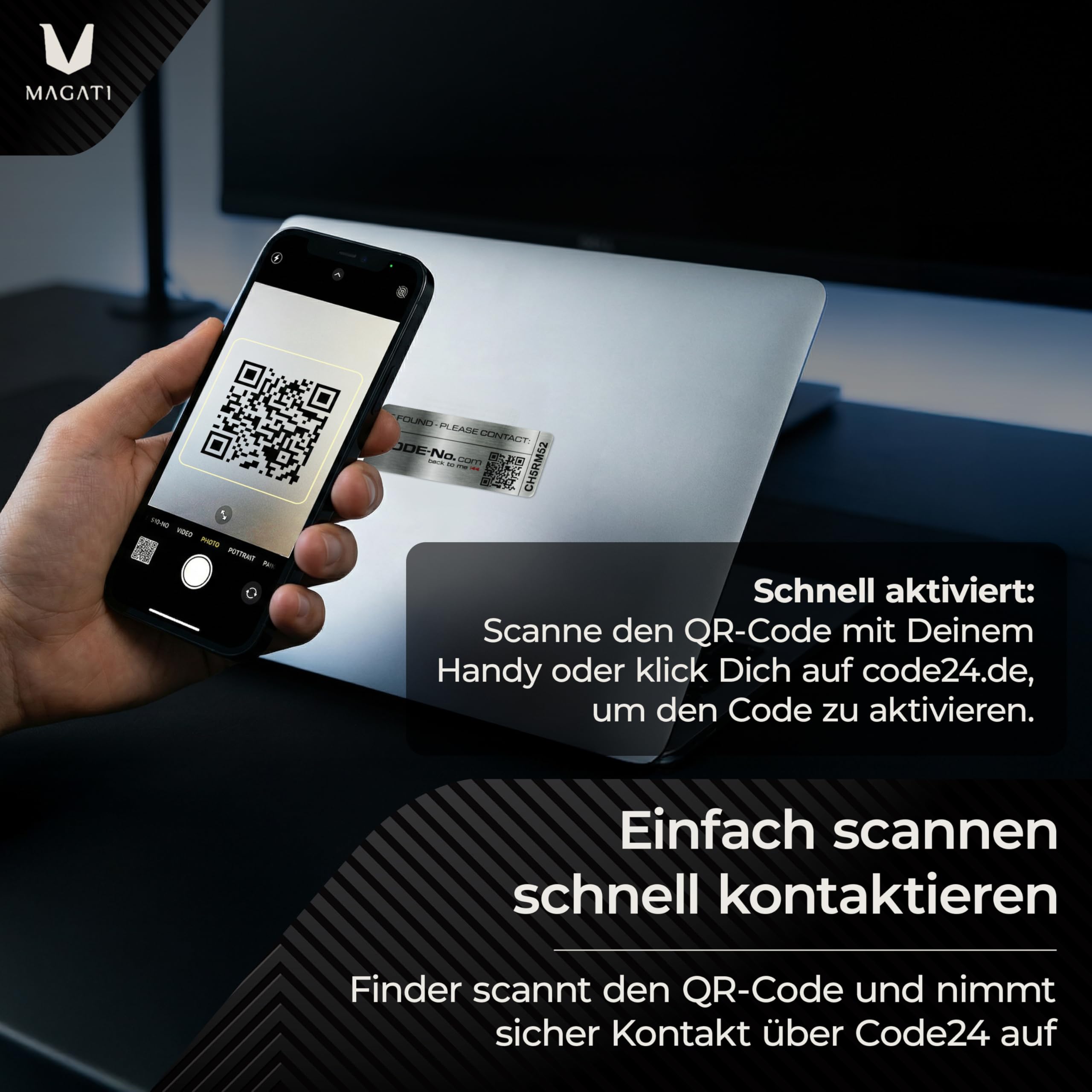 MAGATI CODE24 Aluminium 5er-Mix Diebstahlschutzlabel (3 Jahre/Silber) – Individuelles, stark haftendes Code Label für Wertgegenstände – Mit sicherem Lost- & Foundservice CODE24