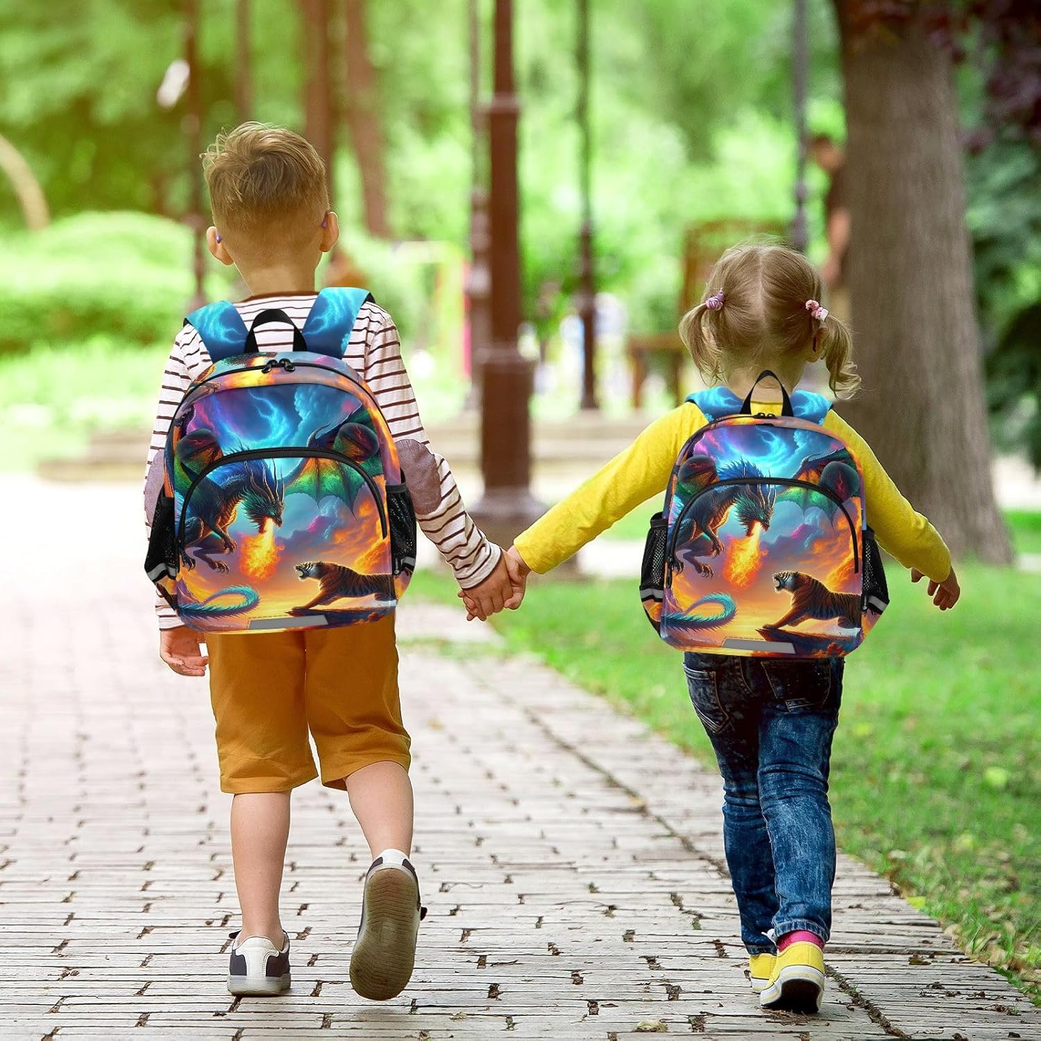 CHIFIGNO Dragon Tiger Fight Backpack for Toddler Boys Girls Kids Backpacks Small Travel Back Pack for Preschool Kindergarten Elementary
