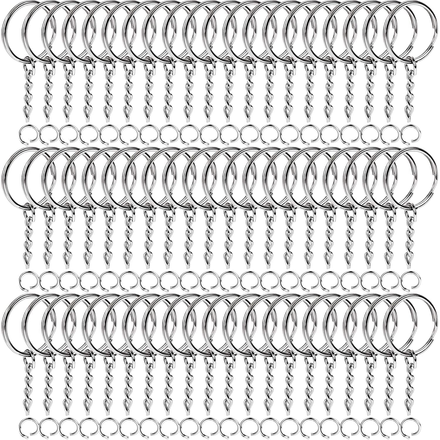 Silver Plated Alloy Split Keyring with Chains 25Mm (Pack of 30)