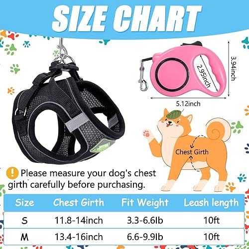 Miniatura 2 de Juego de 6 arnés para perro pequeño con correa retráctil y lazo para mascotas, arnés acolchado de malla suave, arnés de chaleco acolchado de 10 pies