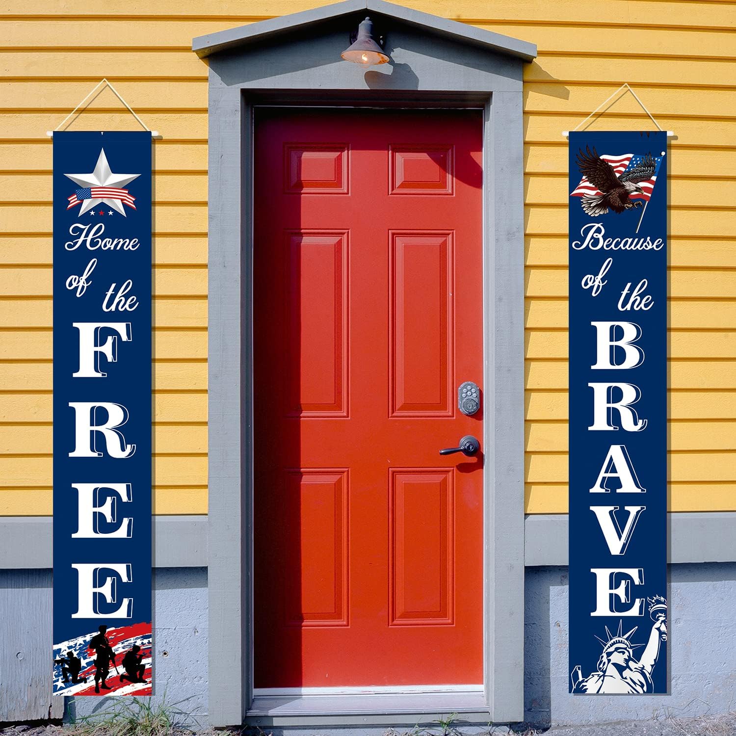 American Flag Patriotic Porch Sign Banners -“HOME of the FREE” and “Because of the BRAVE”- Hanging Banner for Memorial Day,4th of July Decor,Independence Day Veterans Day Hanging Banner Party Decorations - Image 8