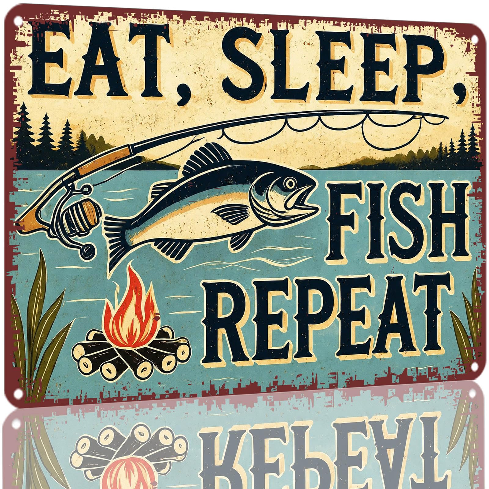Kwqdozf As Pic Eat Sleep Fish 8X12 Inch Vintage Metal Tin Sign Retro Aluminum Wall Decorat