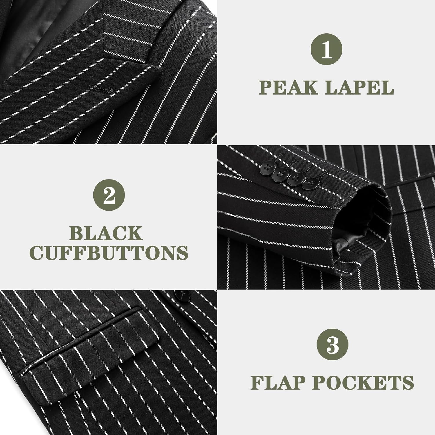 MOGU Mens Double Breasted Pinstripe Suit - 2 Piece Slim Fit Vintage Tuxedo for Groomsmen, Wedding, Prom - Image 5