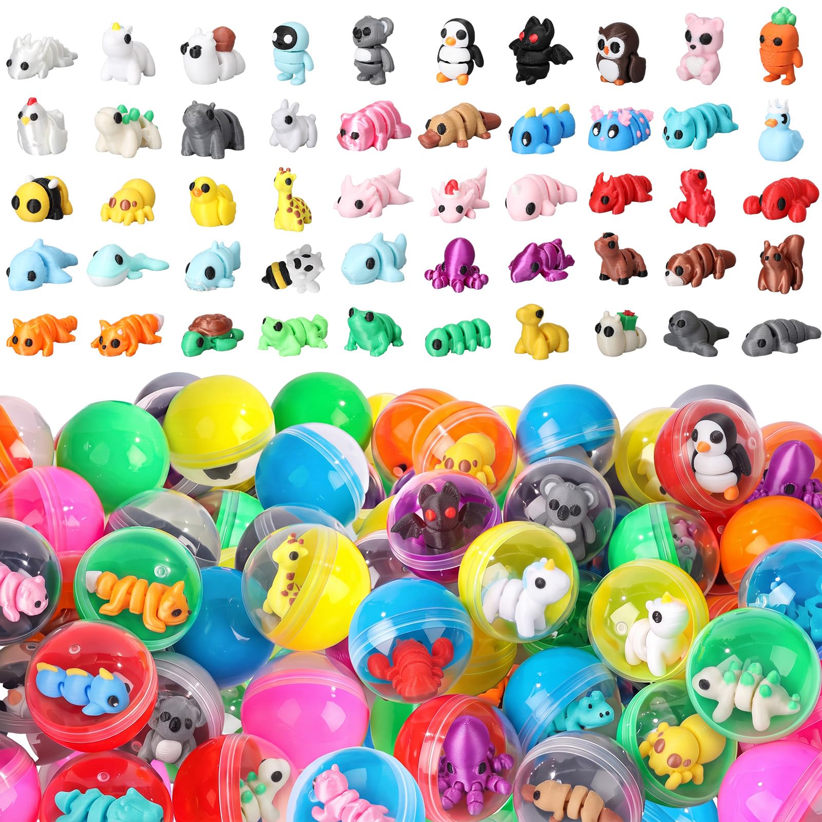 Juego de 50 mini animales impresos en 3D con 50 cápsulas, lindos