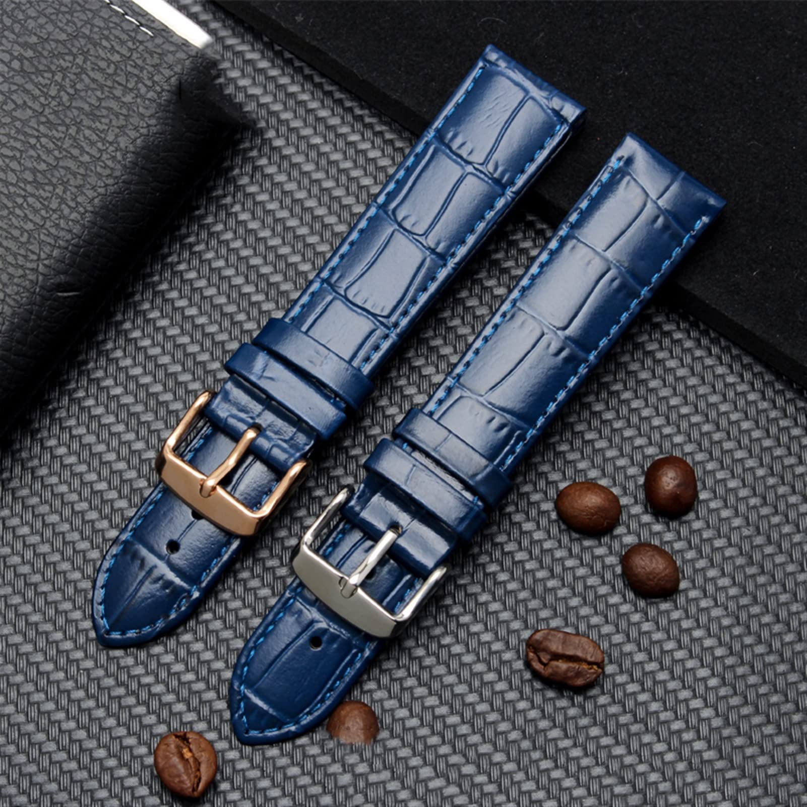 Canda di guardia vera in pelle vera blu scuro per cinturino da braccialetto da 18 mm da 20 mm da 22 mm con chiusura in acciaio inossidabile