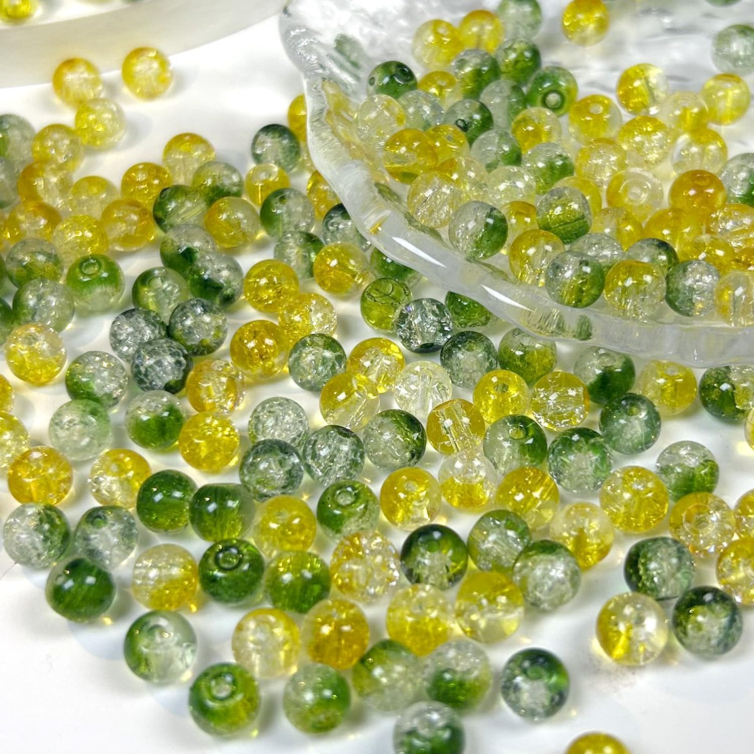 300pcs Crackle Glass Beads, 6mm Green and Yellow Crystal Round Beads for Jewelry Making, Loose Bulk Crafts Bead for Earrings Necklaces Bracelets - Image 3