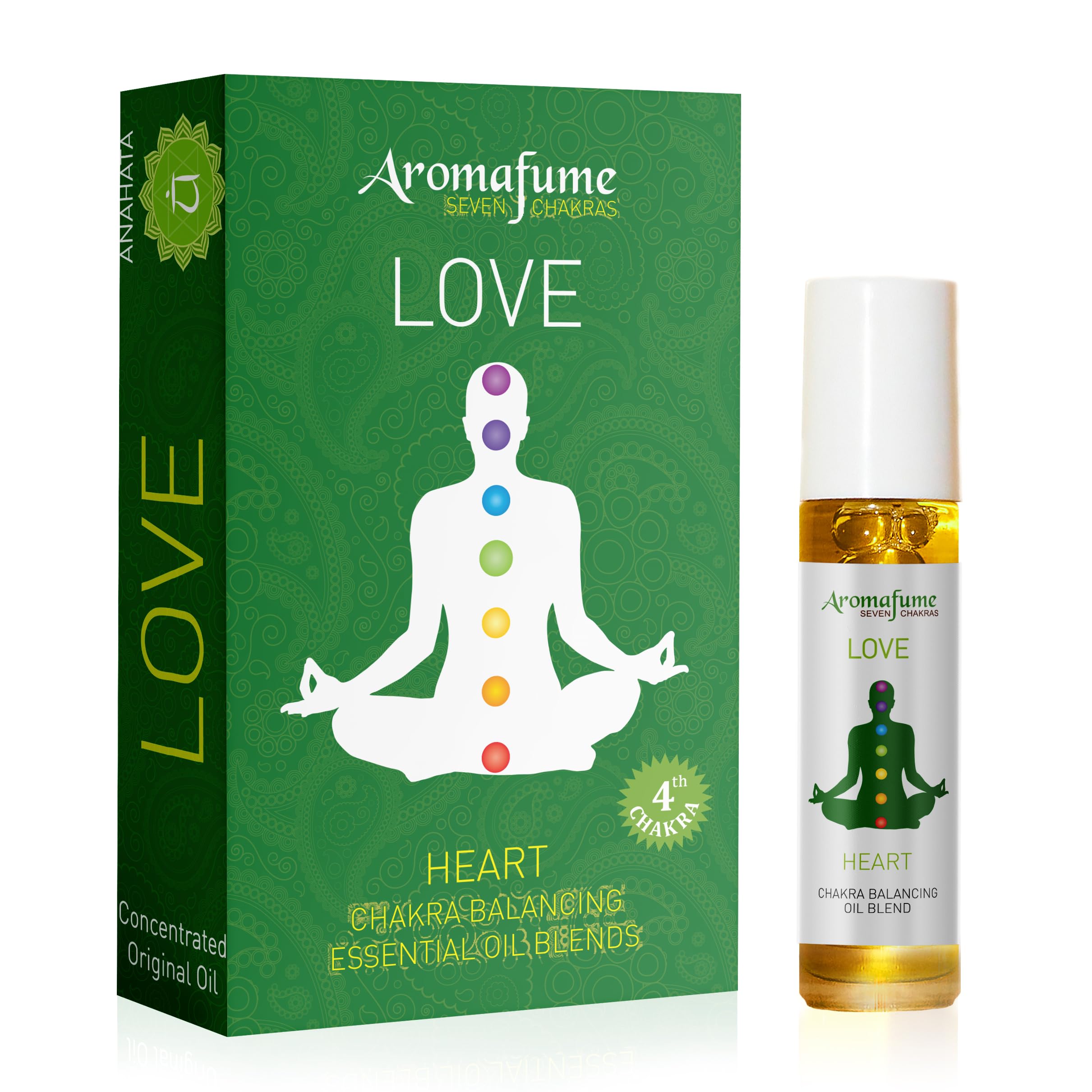 Heart Chakra Essential Oil Roll-On Blend by Aromafume | 10ml/0.33 fl oz | Anahata | Aromatherapy Oils for Chakra Balance | Rose & Bergamot Extracts | Emerald Incense for Meditation, Yoga, Reiki