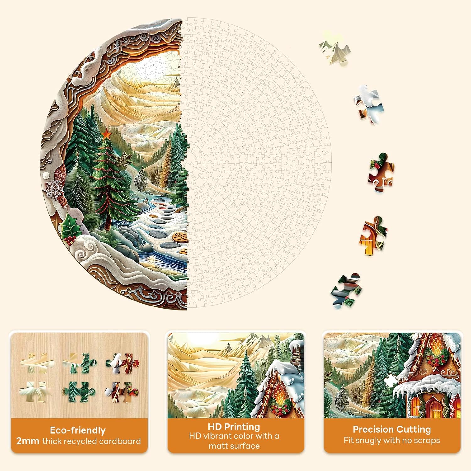Masseruon 1000 Piece Puzzle for Adults, 26.6 * 26.6in Christmas House Puzzle for Adults, 1000 Pieces Flat Puzzles with 3D Visual Effect When Completed, Puzzles Gift for Women Men