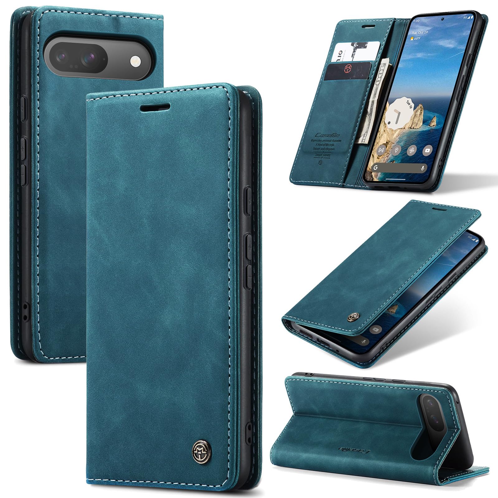 Etui do Google Pixel 10/Pixel 10 Pro portfel ze skóry PU z uchwytem na karty Kompatybilny Kabura magnetyczna odporne na wstrząsy etui na telefon z klapką do Google Pixel 10, Niebieski zielony