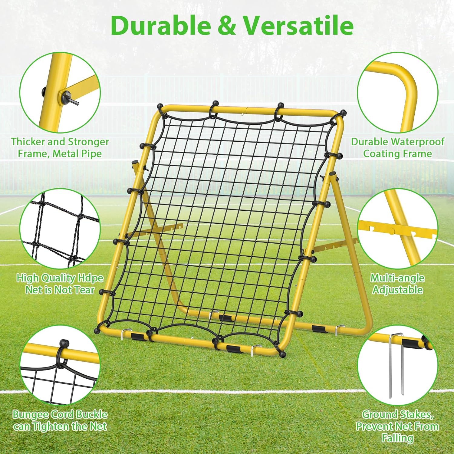 Baseball Rebounder Net, Metal Frame & High-Tension PE Net, Lacrosse Bounce Back PracticeTraining Equipment, Adjustable Softball Pitchback Net, Perfect for Improving Balls Training Skills