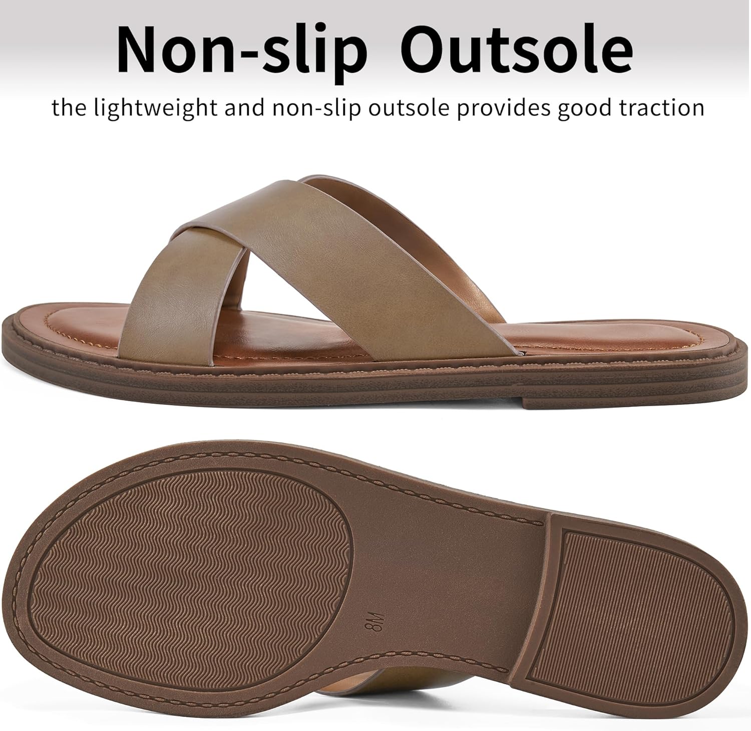 HARENCE Womens Flat Slides Sandals: Dressy Summer Slip On Flats Shoes Comfortable Open Toe Walking Beach Slide Sandal 8 Apricot image 4 of 5 B0DS24NTP3