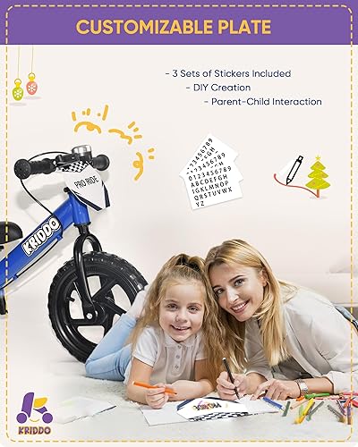 Miniatura 5 de KRIDDO Bicicleta de equilibrio Pro para niños de 2 a 5 años con freno de mano y soporte, bicicleta de empuje de 12 pulgadas, bicicleta de regalo