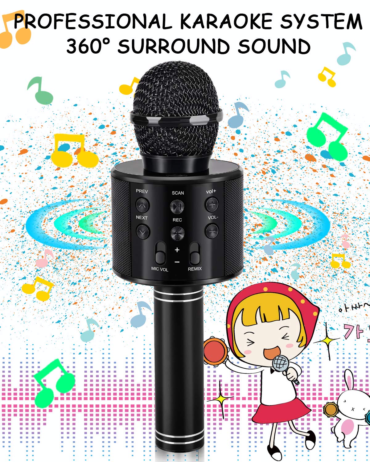 Juguetes para niños de 3 a 12 años, micrófono de karaoke para niños, regalos de cumpleaños para niños de 5, 6, 7, 8, 9, 10, 11, 12 años, juguetes para niñas de 4 a 11 años, color negro