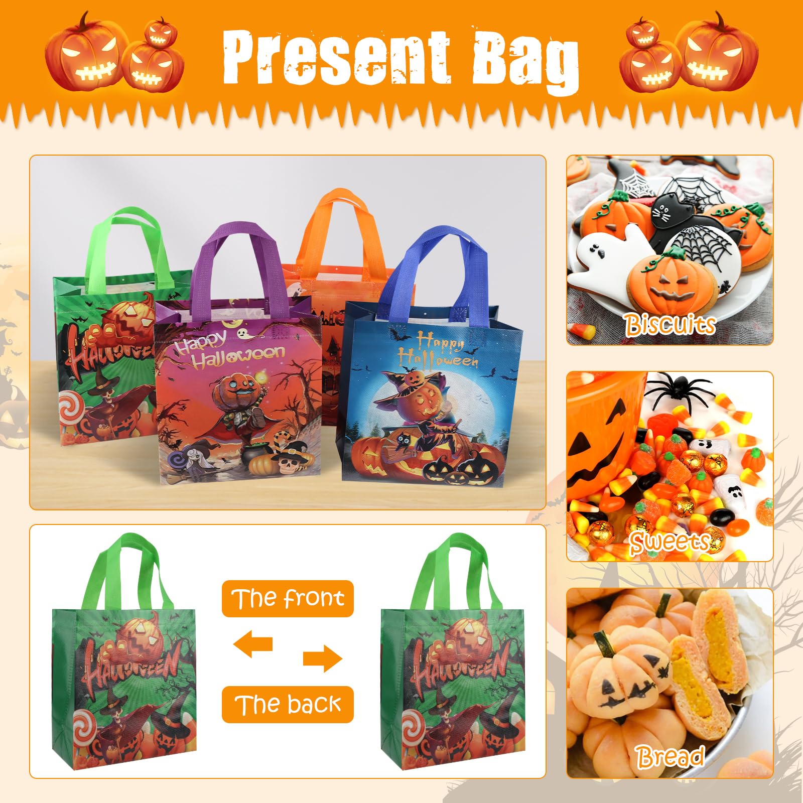 Panier Halloween AhfuLife Sacs à Bonbon Halloween, 6Pcs Sacs Cadeaux Non Tissé Sac Halloween