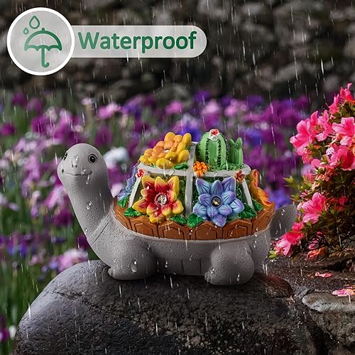 Miniatura 11 de LESES Estatuas de jardín, estatua solar de tortuga, decoración de jardín, bonitas figuras de tortuga con bebé y 7 luces solares LED, decoraciones