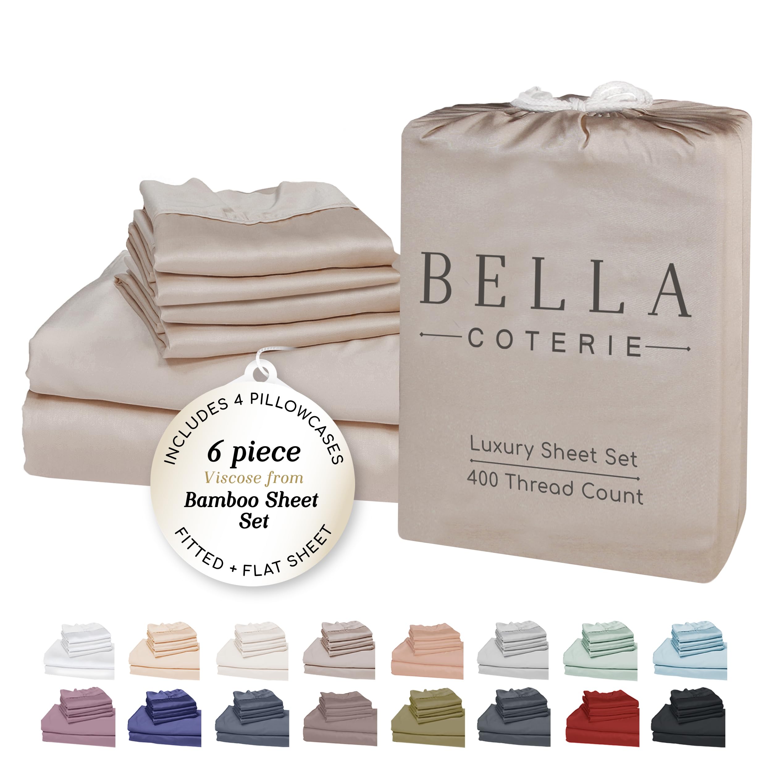 Bella Coterie 6 Piece Luxury Bamboo Viscose Split Top King Size Sheet Set 34 Split for Adjustable Beds