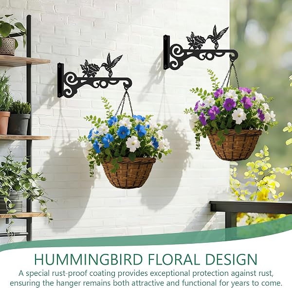 Jerhyun 2 Pièce Équerre Suspension Plante, 25cm Wrought Iron Hanging Plant Hanger Convient pour Suspendre Pots Fleurs, des Nichoirs, Carillons Éoliens(Noir) - 5