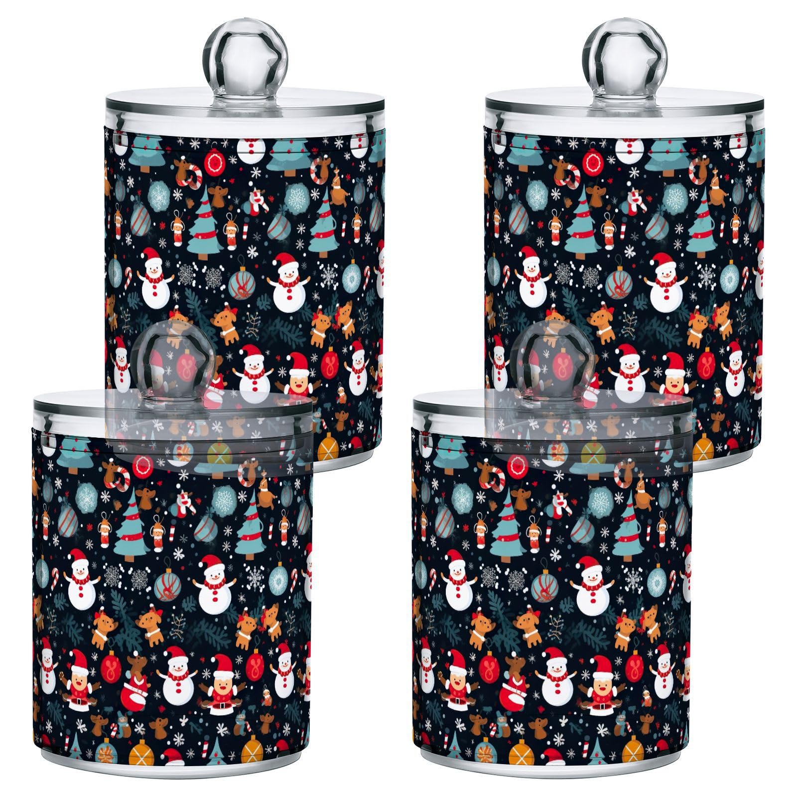 4 Pcs Christmas Xmas Santa Claus 10 OZ Qtip Holder Dispenser for Cotton Ball Cotton Swab Cotton Round