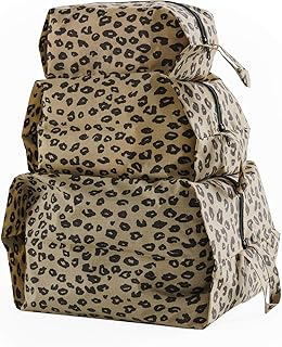BAGGU 3D Zip Set, Expandable Nylon Zip Pouch 3 Pack For Travel And Organization, Honey Leopard