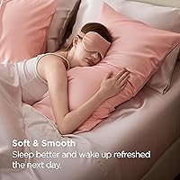 Vista 4 de Bedsure Funda de almohada de satén para cabello y piel Queen, funda de almohada sedosa rosa melocotón, paquete de 2 con cierre de sobre, similar a