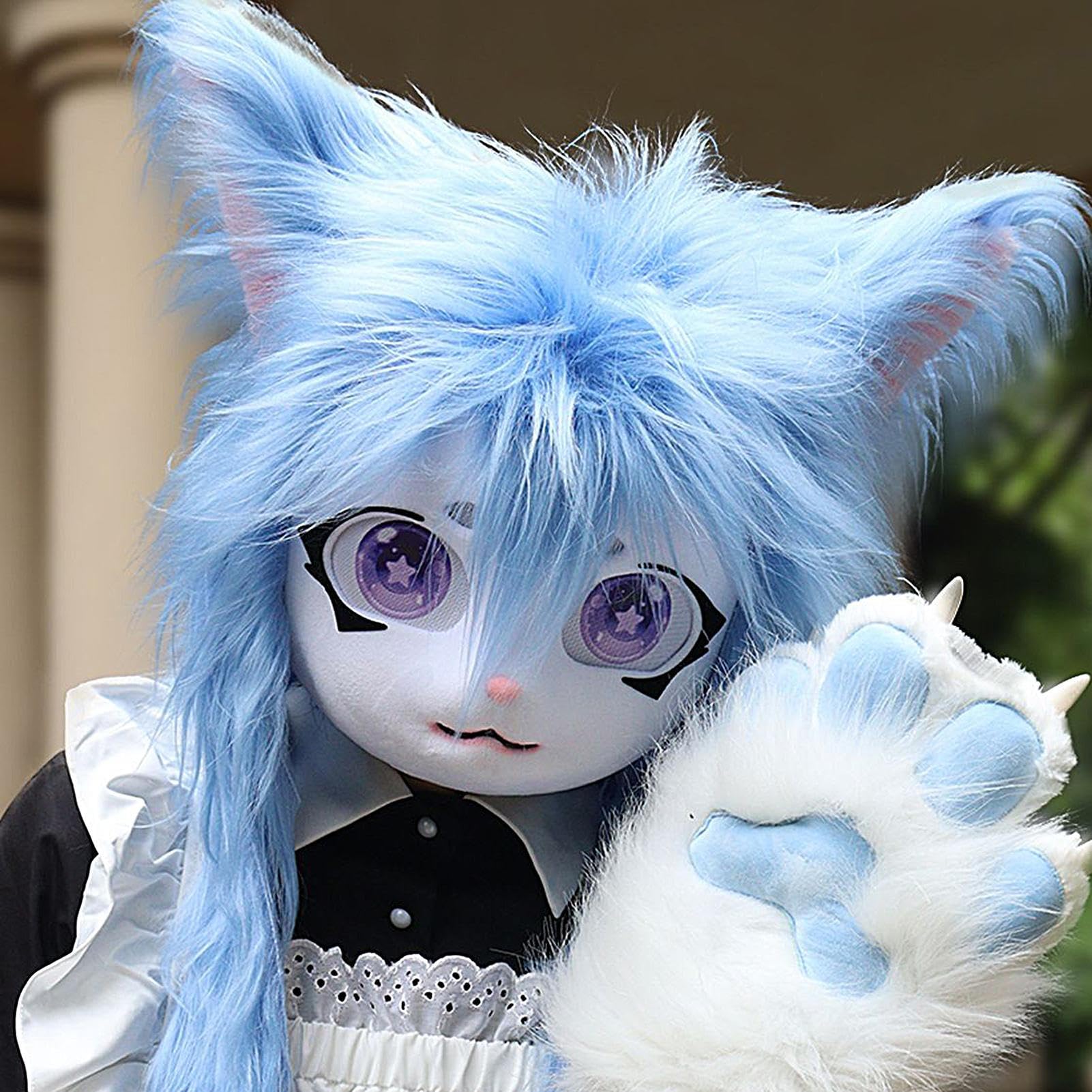 Furry Head - Maska zwierzęcia kota do realistycznego wyglądu kostiumów, akcesoria cosplay z teatrem i na imprezę, maskarada i rekwizyt na Halloween na konwencje anime, imprezy kostiumowe, 23,62