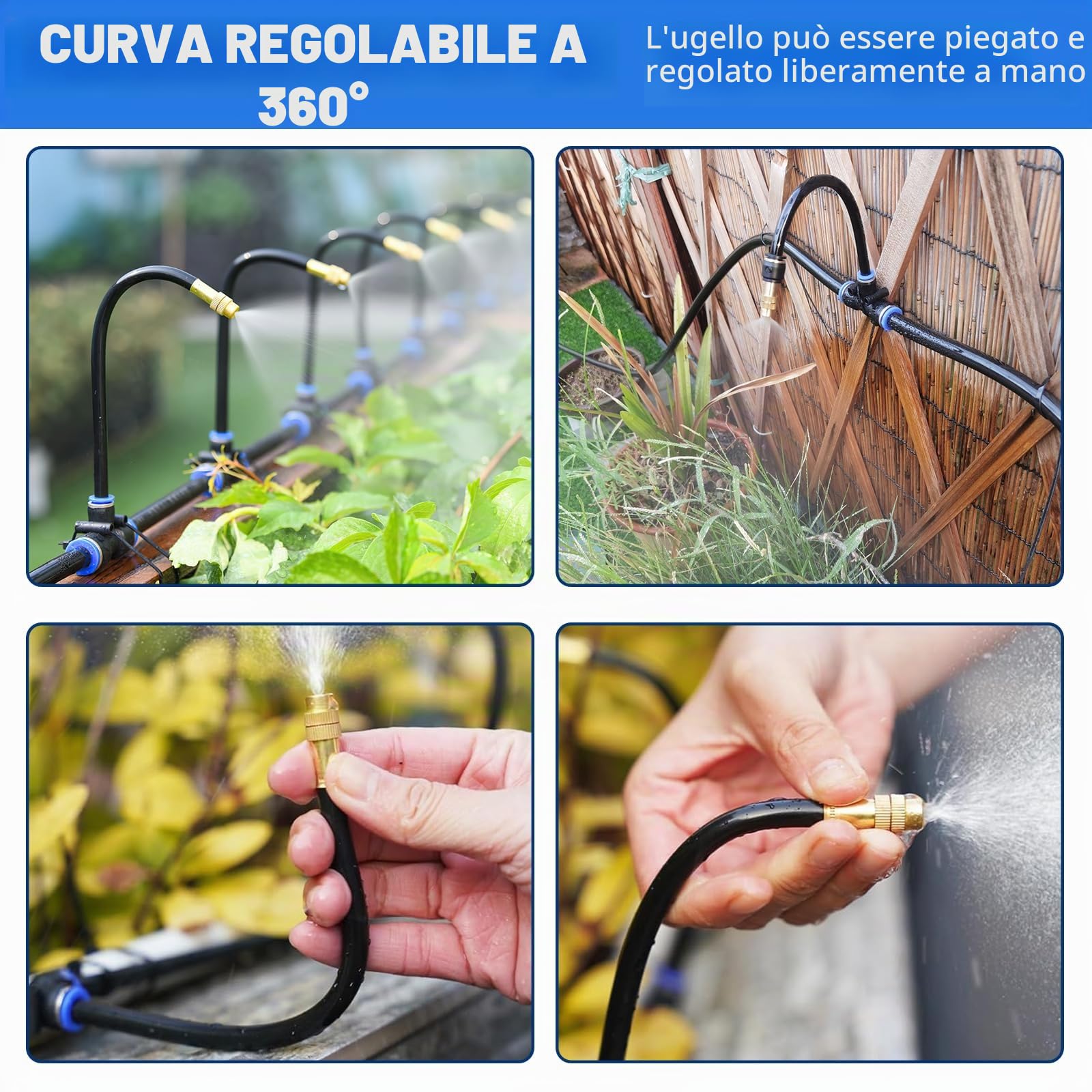15m Sistema di irrigazione automatico per giardino, sistema di irrigazione flessibile a 360°, kit di irrigazione nebulizzata con 15 ugelli regolabili per giardino, terrazzo, prato e serra