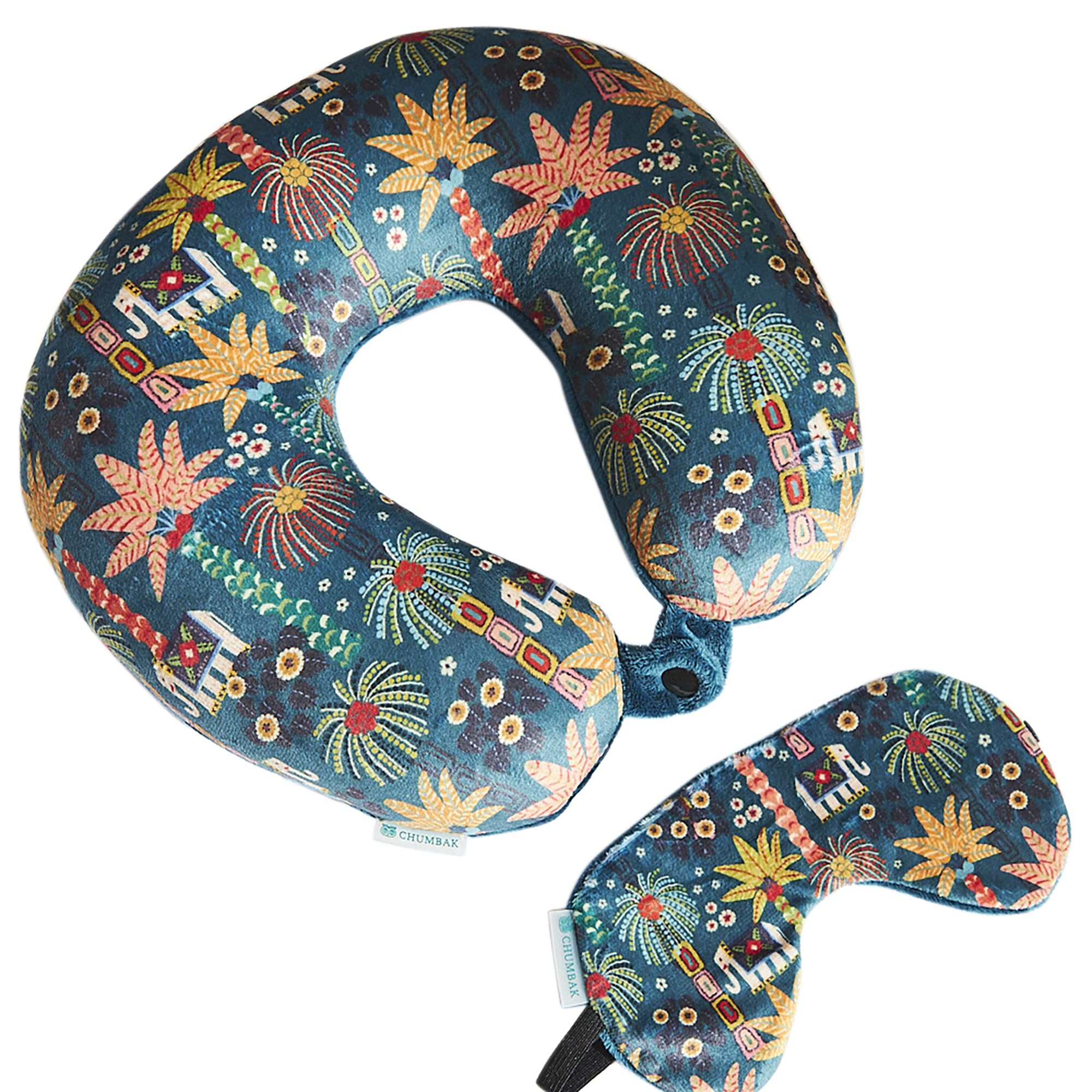 Chumbak Resort Life Travel Pillow with Plush Eye Mask | Stylish and Trendy Printed Neck Pillow for Travel/Home/Office |Travel Essentials| Cushion Neck Pillow| Flight Accessories| Trip Essential-image-13