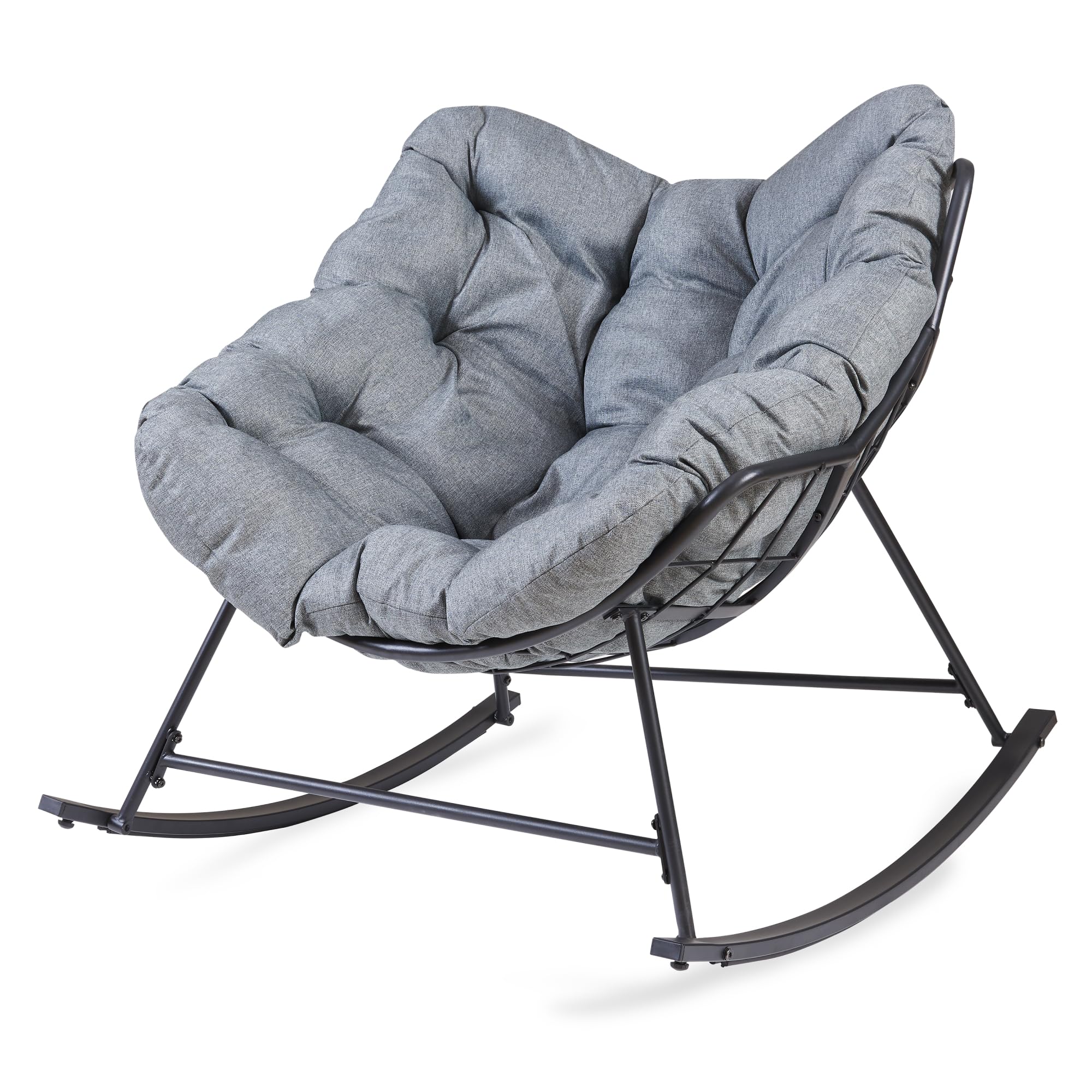 [en.casa] Silla Mecedora Villeneuve con cojín al Aire Libre Acero Gris | balancin jardin exterior 85x90x91cm acero textil máx. 120 kg