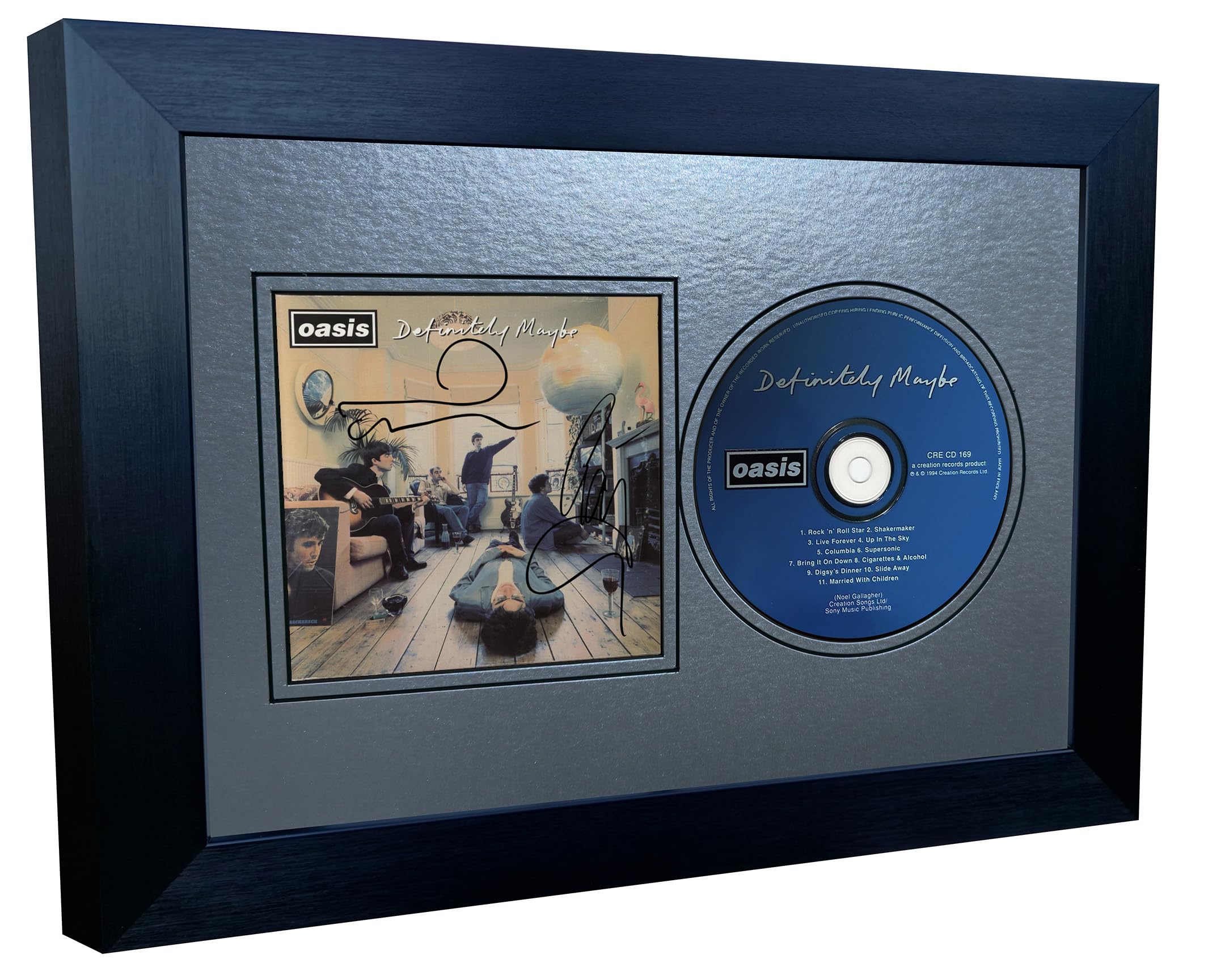 Kitbags & Lockers Black A4 Oasis Definitely Maybe (Whats The Story) Morning Glory Album Cover Liam Noel Gallagher Music Autographed Signed Photo Photograph Picture Frame (Definitely Maybe, Silver Mount, A4)