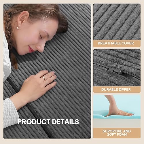 Miniatura 6 de HOMBYS Colchón plegable de espuma viscoelástica de 6 pulgadas, tamaño individual, colchón grueso portátil de 4 pliegues con funda extraíble lavable