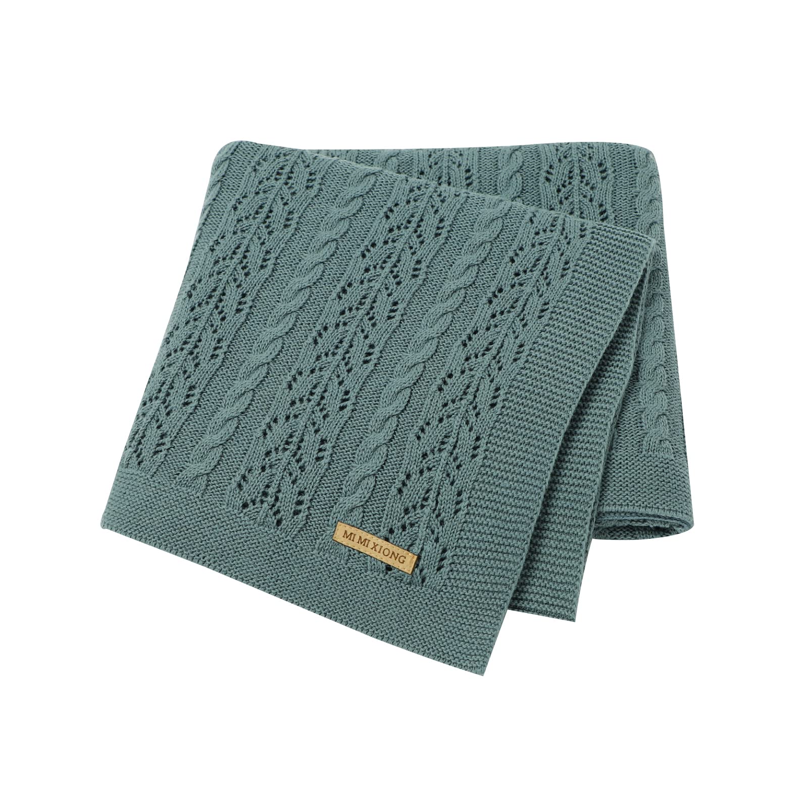 DovFannyBaby Blanket Cotton Cable Knitted Cellular Cozy Breathable Blanket for Baby Boy and Girls 90 x 70cm Dark Green