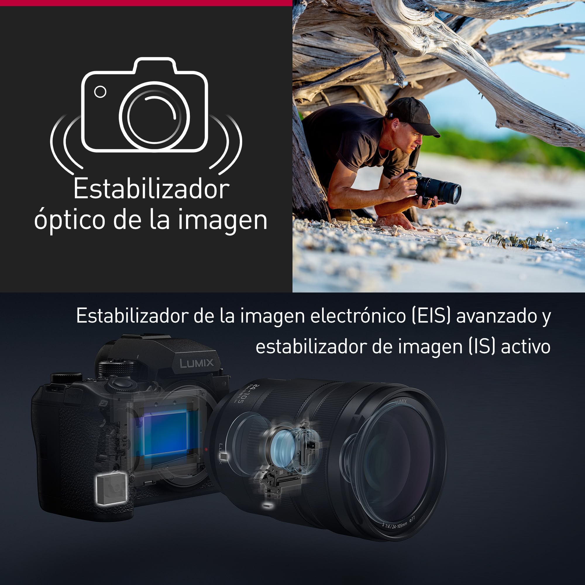 Panasonic LUMIX S1RIIE, Cámara Sin Espejo de Fotograma Completo, con Lente de 24-105 mm F4, 44 ​​MP, Vídeo 8K, IS Activo, 4:2:2 de 10 bits, 4K 120p, 60p y 6K 30p Open Gate, Montura L, Color Negro