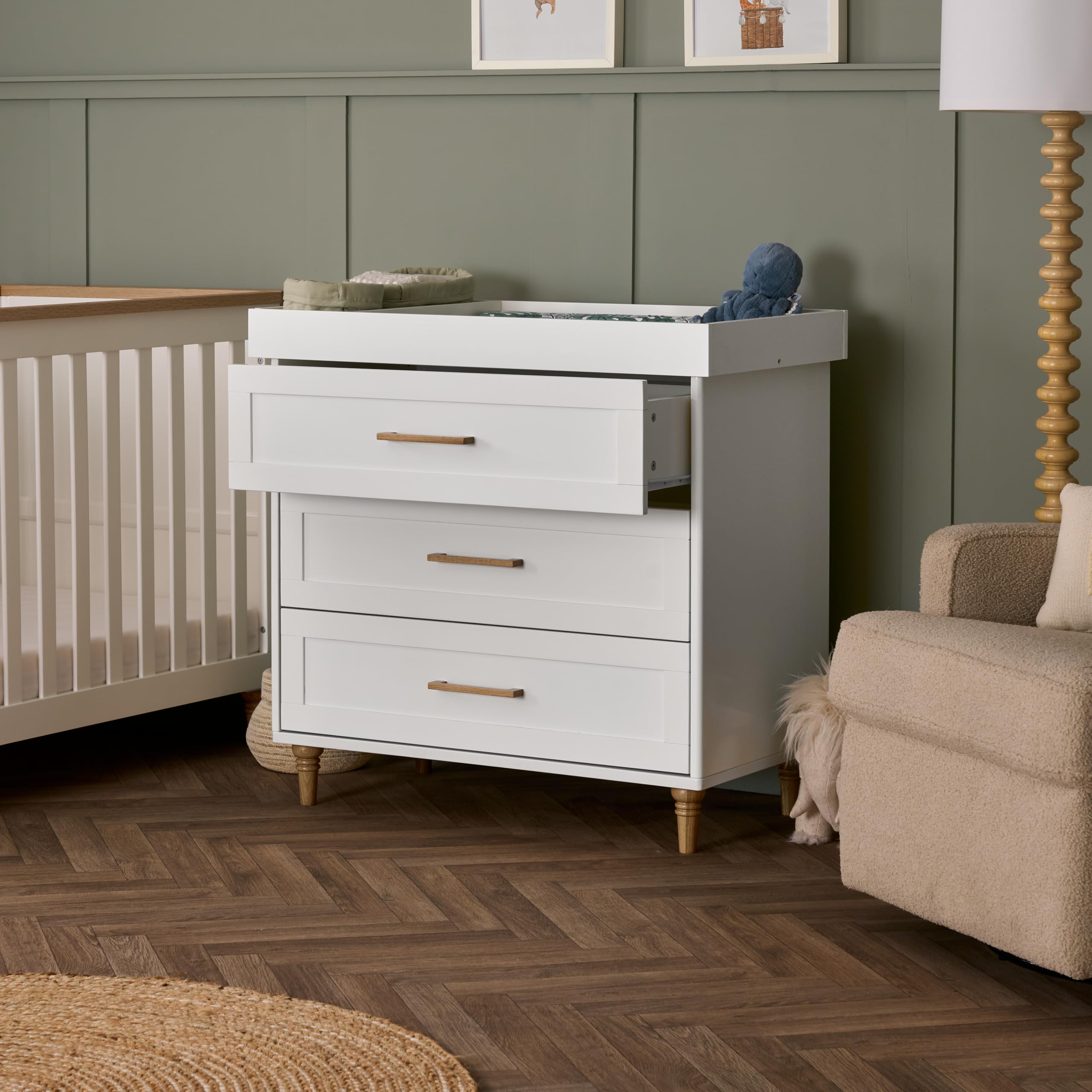 Obaby Orla Changing Unit – White, Nursery Changing Station with Storage Drawers