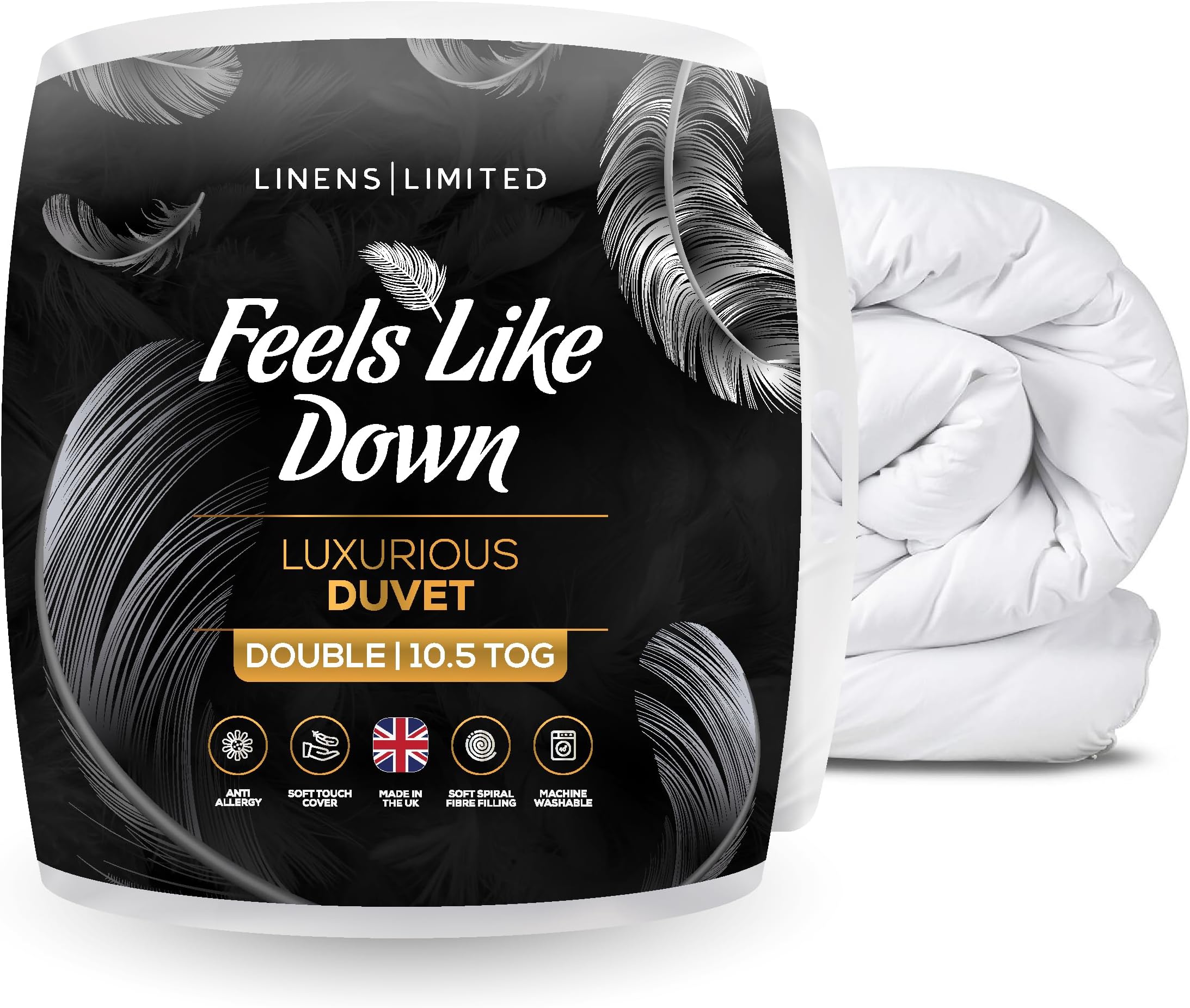 Linens Limited Double Duvet 10.5 Tog, Made in the UK, Feels Like Down, Luxurious Quilt, Soft and Comfy, Ultra-Fine Siliconised Hollowfibre, Machine Washable (White)