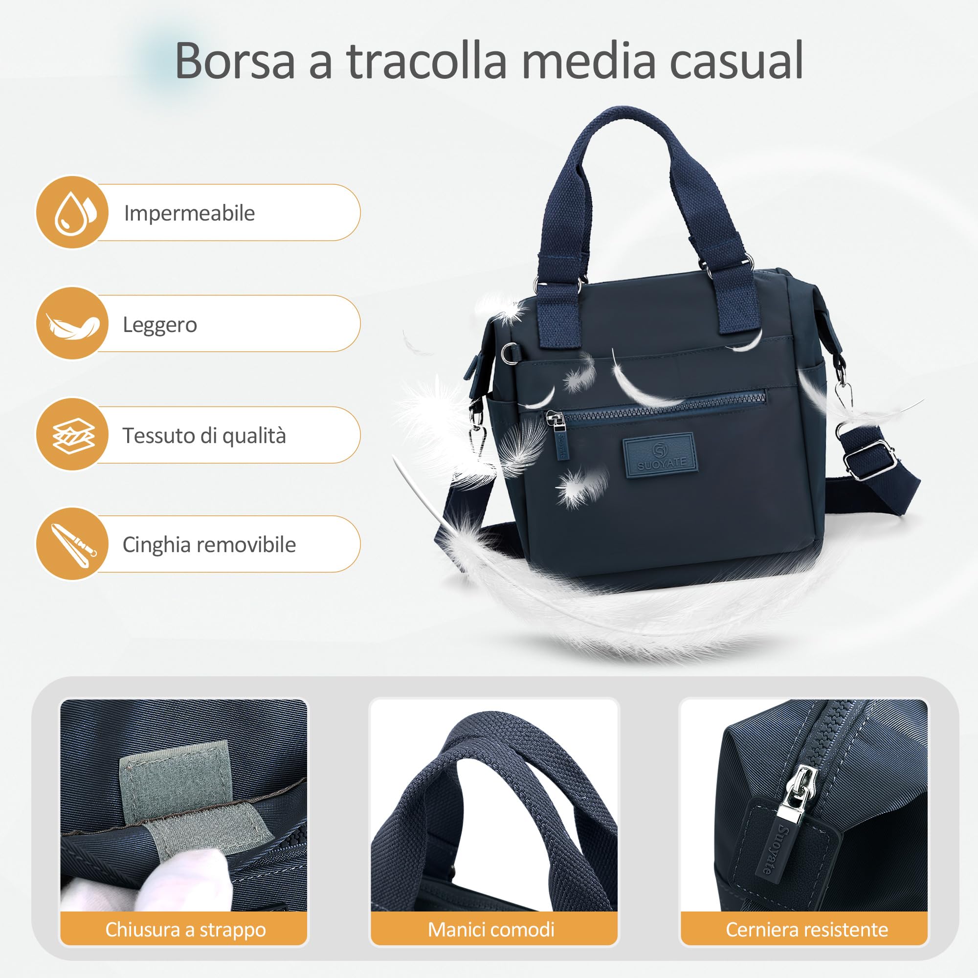 DIRRONA Moda Borsa Donna Multitasche Borsa Tracolla Viaggio Messaggero Borsa Donna Borsa Shopper Scuola Uso Quotidiano Lavoro Multifunzione Impermeabile Nylon Borsa Blu