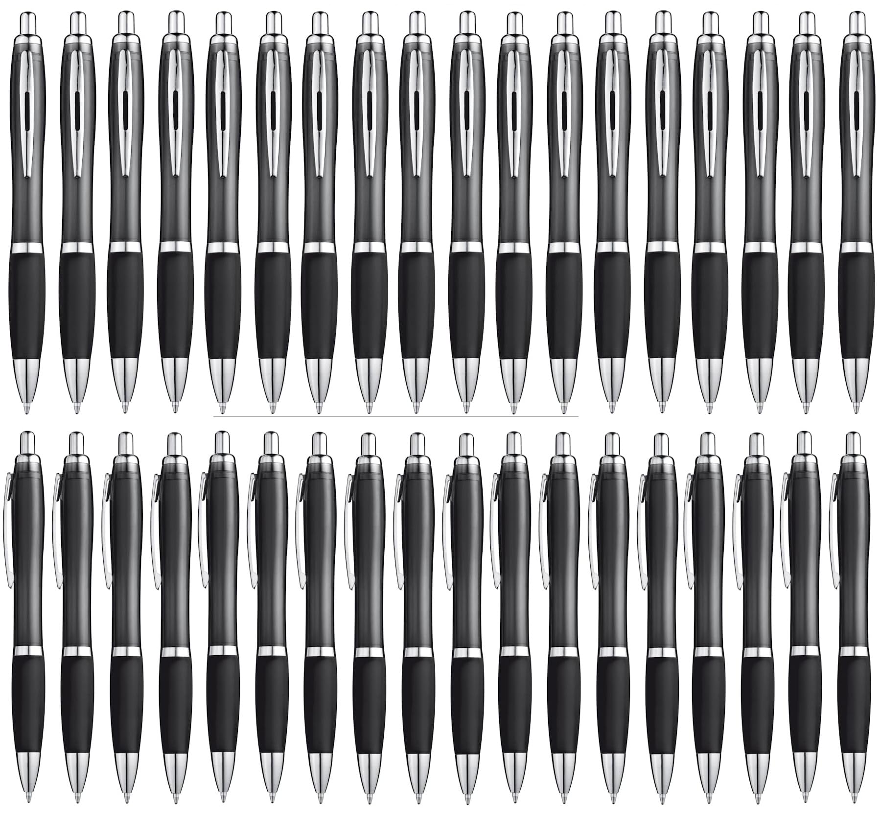 Libetui Set of 50 Ballpoint Pens Ergonomic Black Ink Non-Slip Grip Zone Large Capacity Black Retractable Ballpoint Pens Black Writing Pens 50 Black